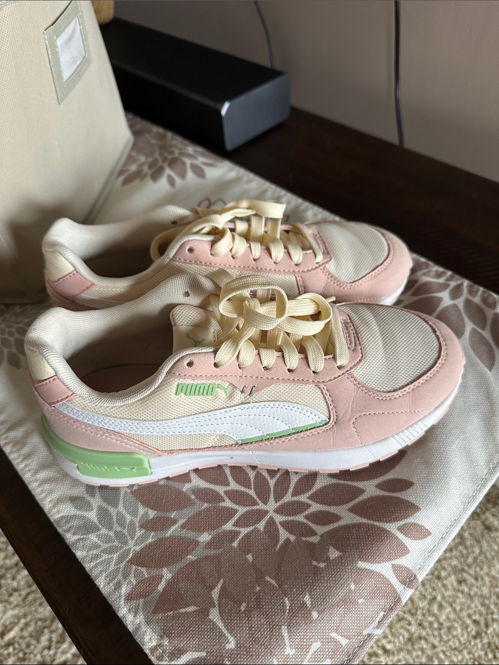 Puma Kids Pink, Cream & Green Low-Top Sneakers